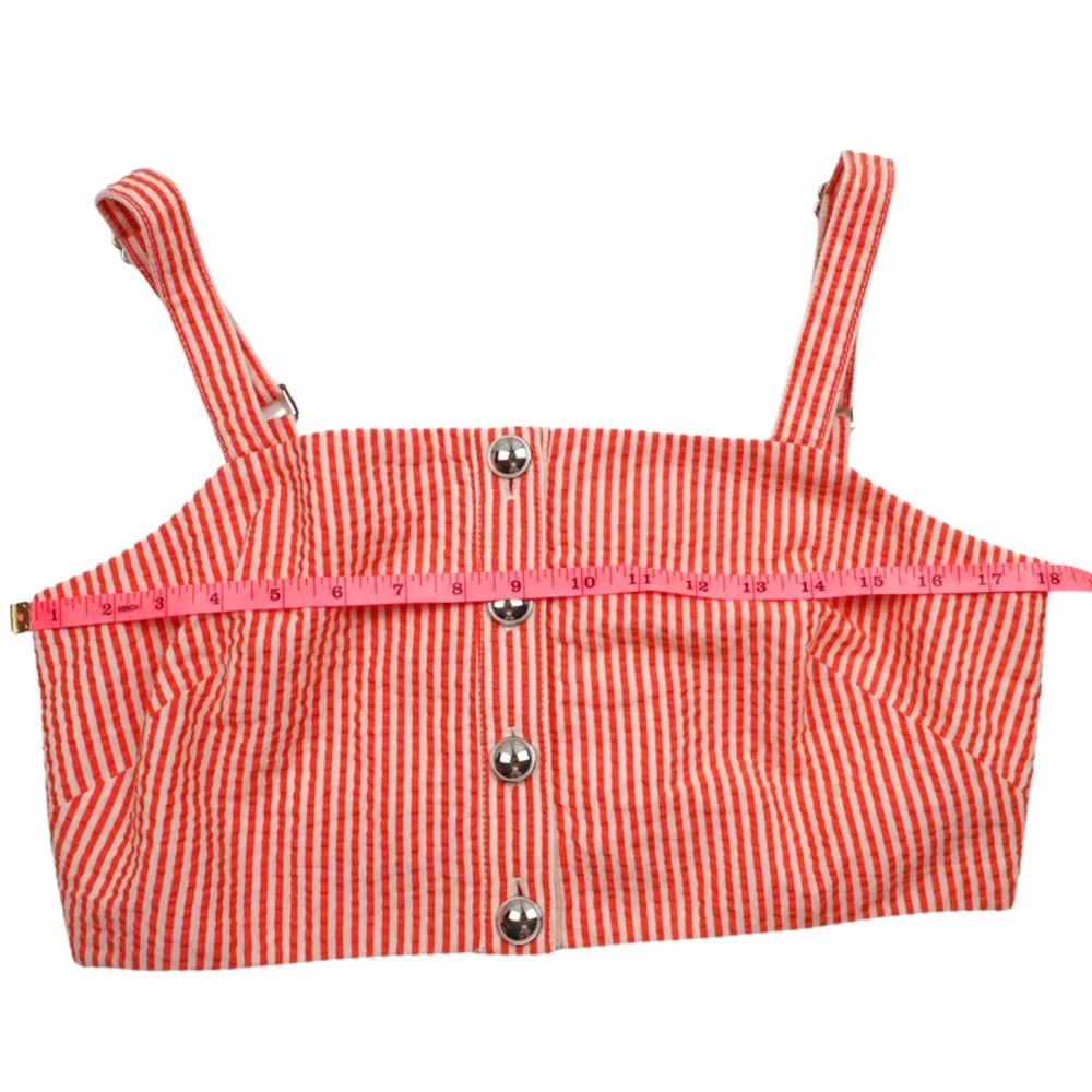Maeve Anthropologie Striped Crop Top NWT Size 8 Red Button Front - Picture 7 of 8